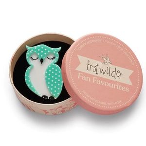 Erstwilder Olive Owl Brooch Green Pinup Rockabilly Polka Dot